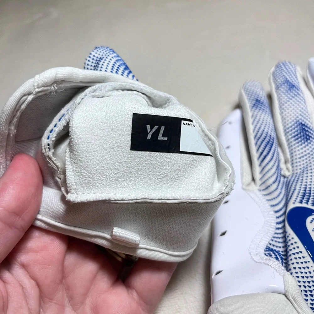 Nike White and Blue Kids Football Gloves